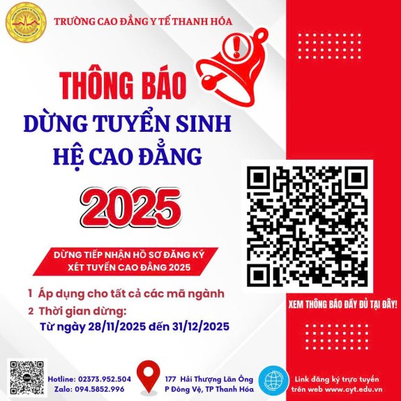 THÔNG BÁO VỀ VIỆC DỪNG TUYỂN SINH HỆ CAO ĐẲNG NĂM 2025